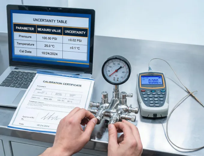 Technician documenting pressure calibration service